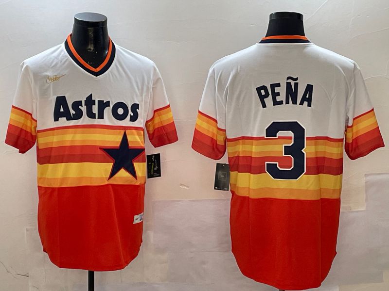 Men Houston Astros #3 Pena White orange Throwback Nike 2025 MLB Jersey style 2